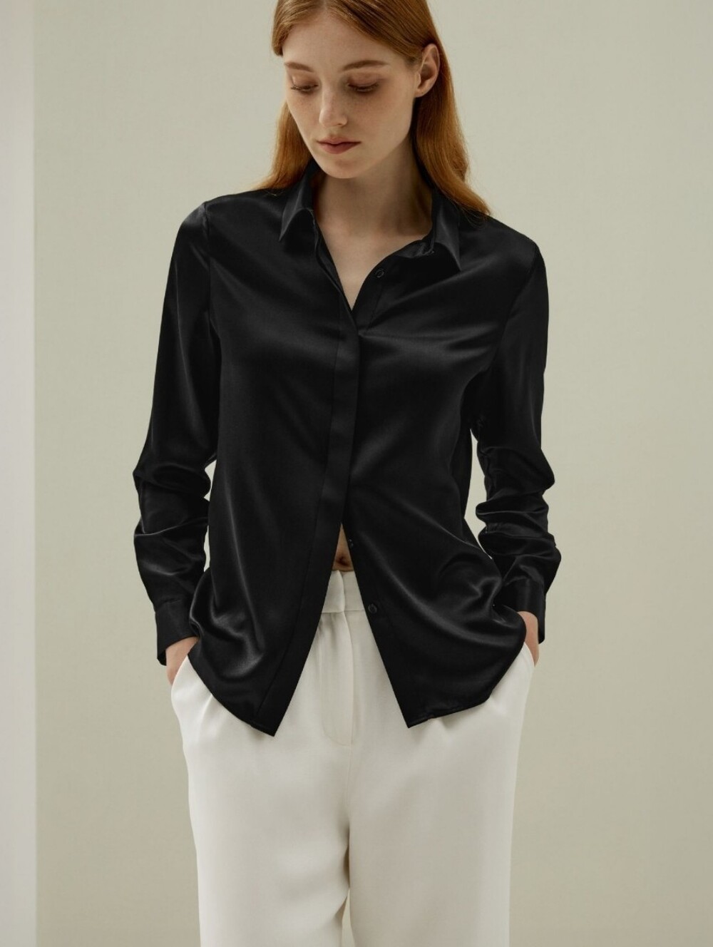 Lilysilk Basic Concealed Placket Mulberry Silk Black Blouse Med Evening Capsule